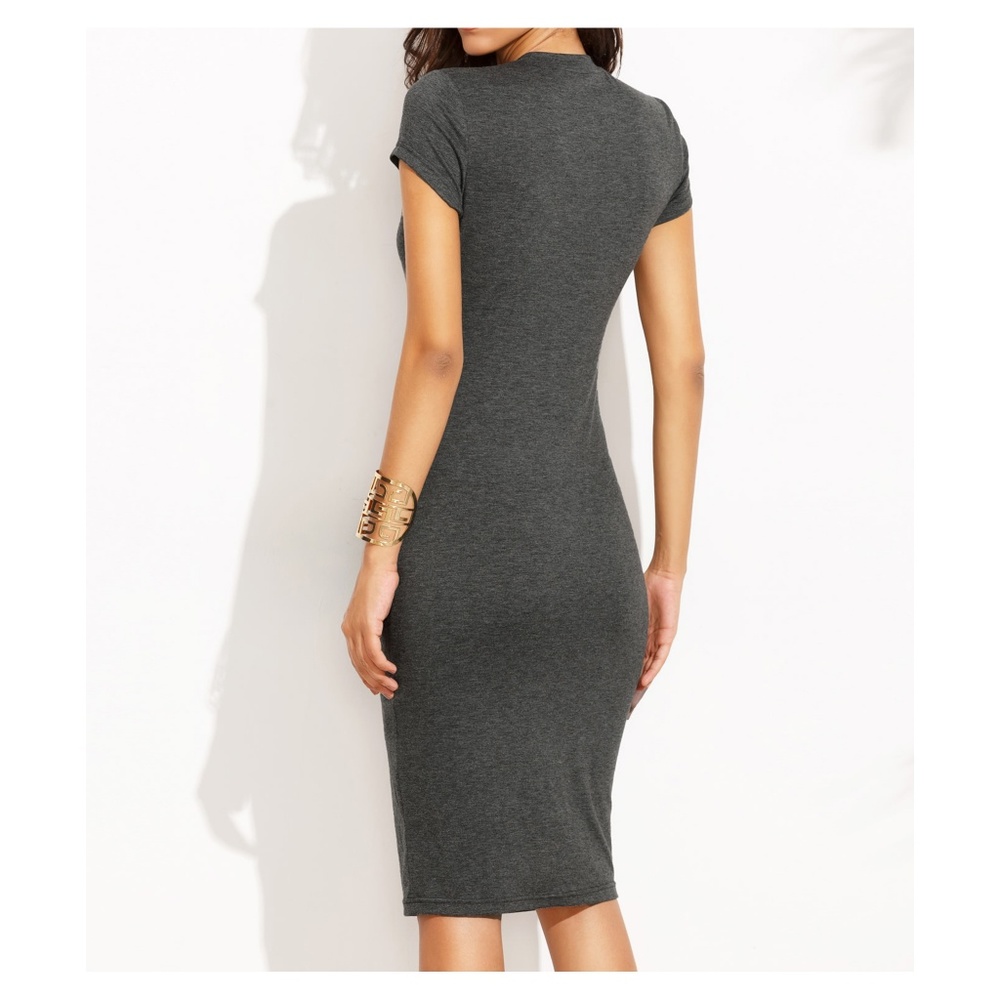LAST ONE! Grey Crew Neck Bodycon Midi Dress - Picture 2 of 5